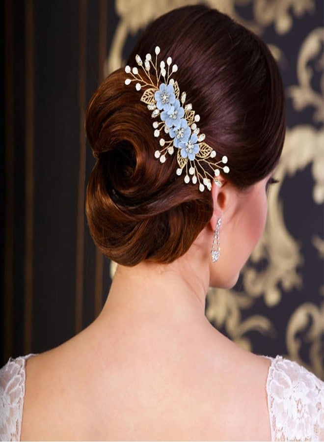 Dizila 20 Pieces Bridal Wedding Party Prom Rhinestone Pearl Light Blue Flower Hair Side Combs Slides+U-shaped Flower Hair Pins+Twist Spiral Pearl Hair Pins Headpieces for Brides Bridesmaids Women Girl - Image 4